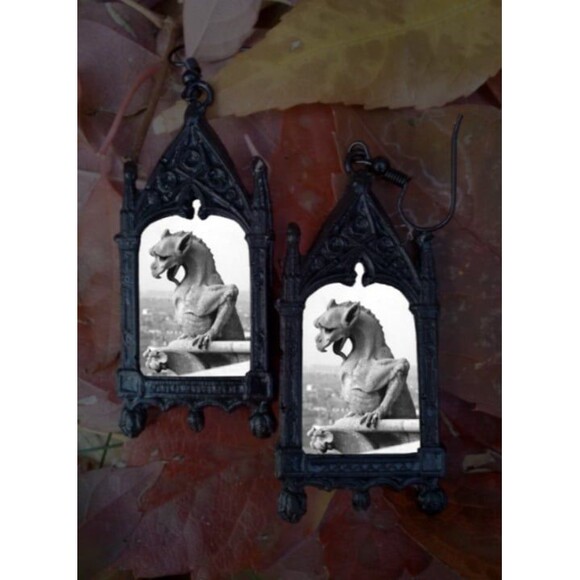 Dragon Sculpture Earrings Long Tonged Watcher from Cathedral Stone - Picture 1 of 2